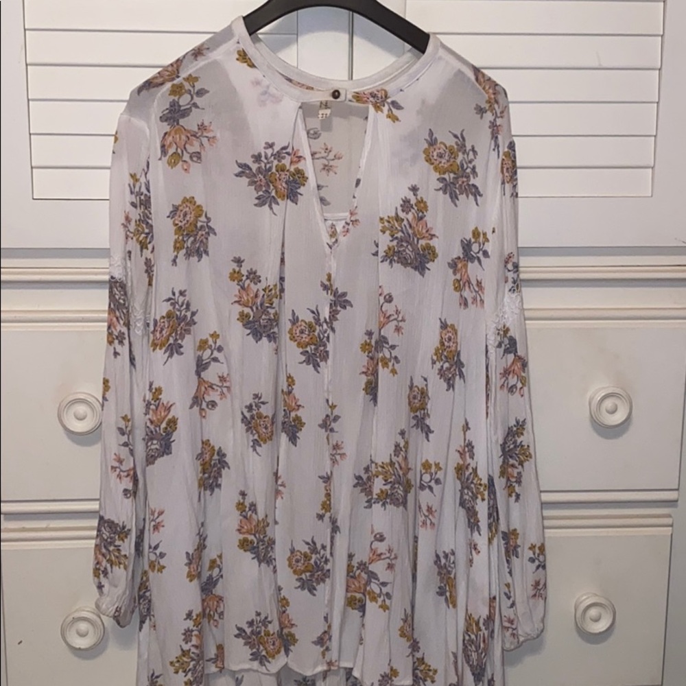 Free People Floral V-neck Blouse